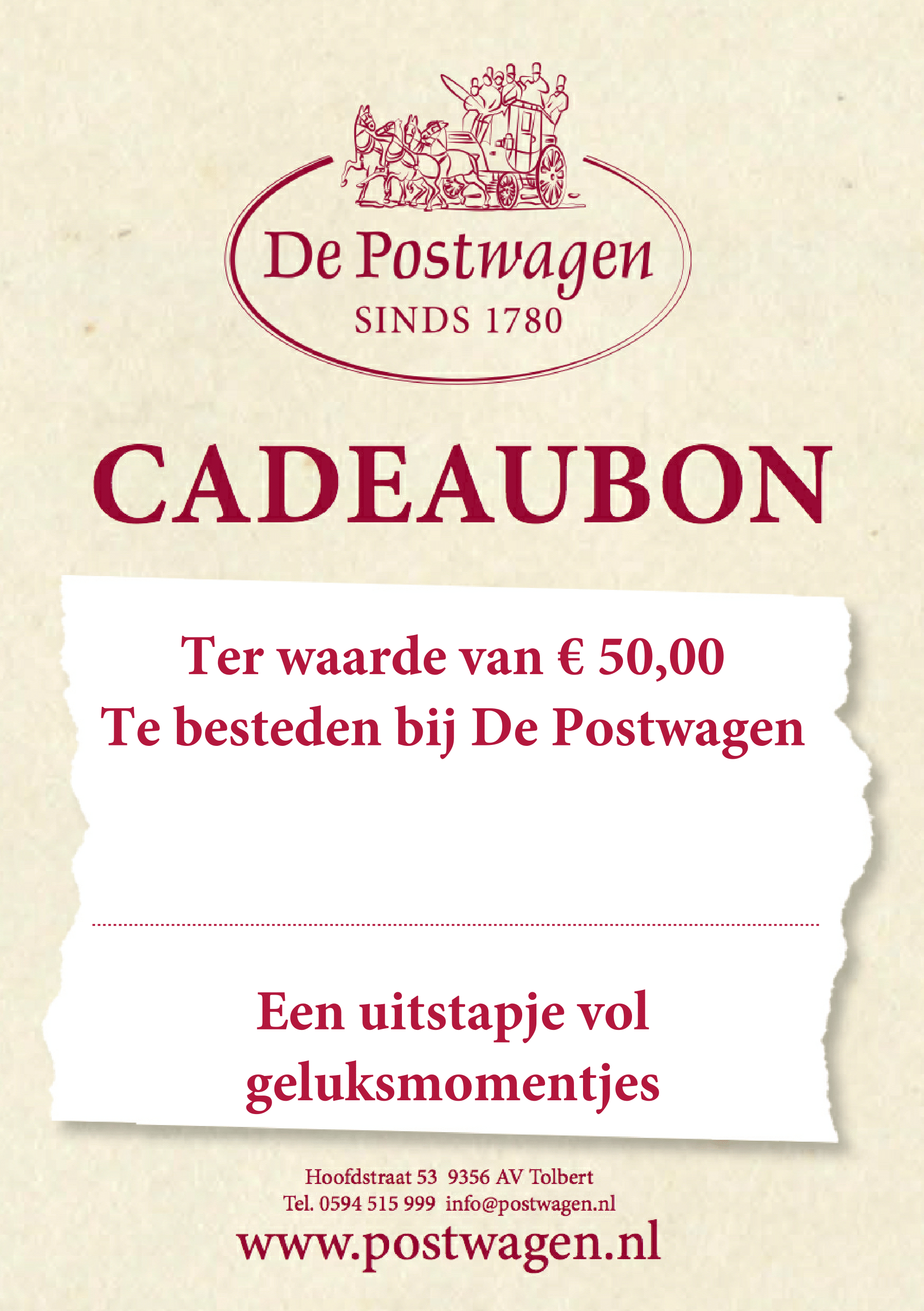 Wonderbaar Cadeaubon restaurant, dinerbon voor een diner | De Postwagen FF-06